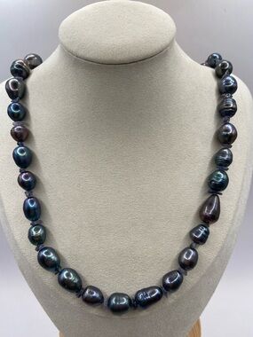 Sterling Silver 925 Peacock Black Baroque Pearl Amethyst Necklace 20”L